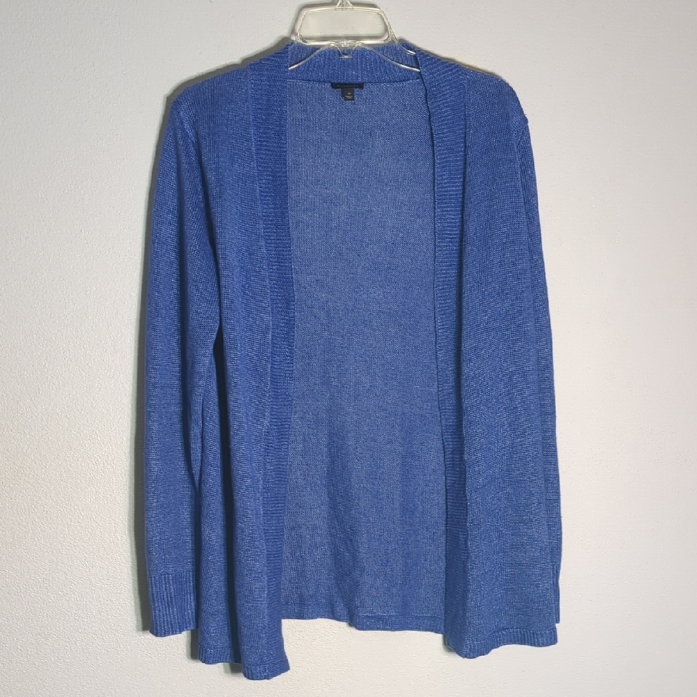 Talbots Womens Cardigan Sweater 100% Linen Blue Long Sleeve Quiet Luxury Medium‎
